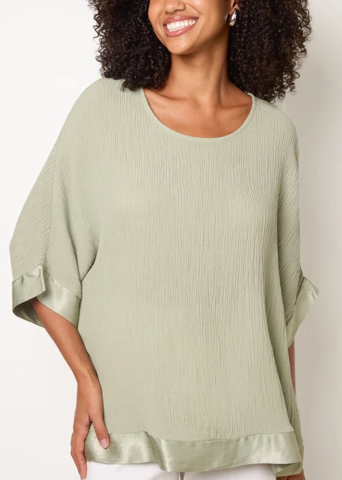 Blue Vanilla Khaki Viscose Crinkle Top With Satin Finish - One Size Image 3