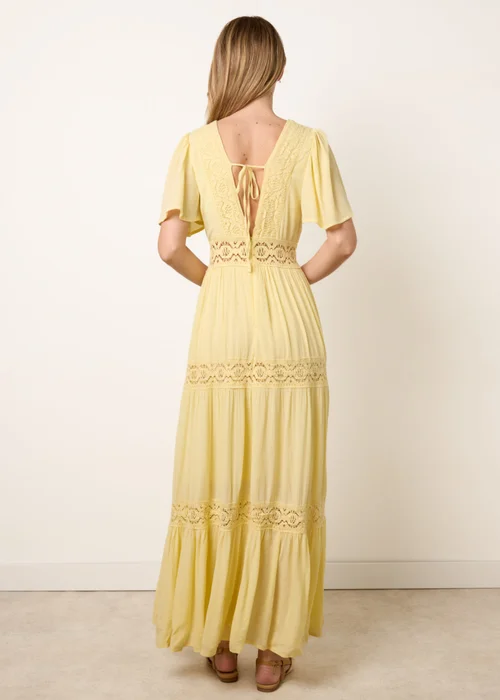 Blue Vanilla Yellow V-Neck Tiered Crochet Detail Maxi Dress - M Image 4