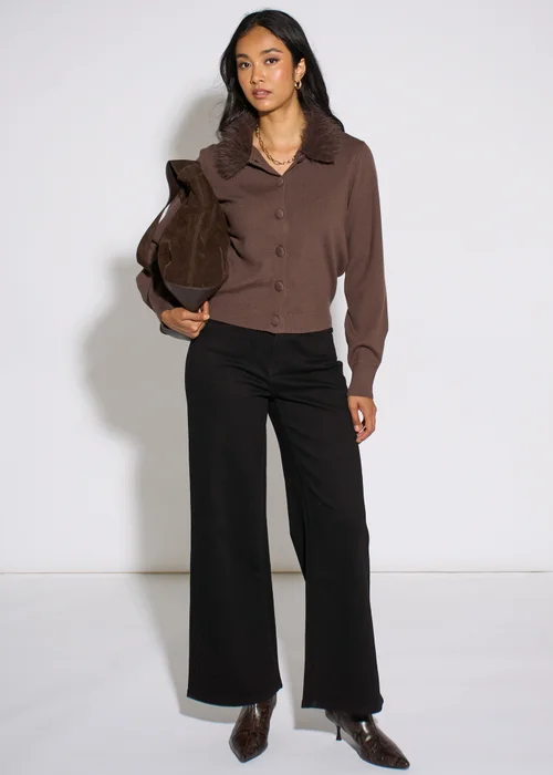 Gini London Brown Fur Trim Cardigan - 16 Image 1