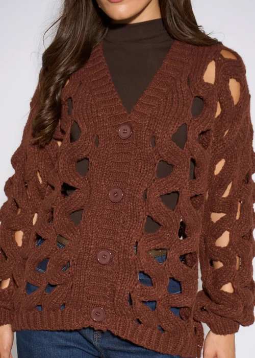Gini London Rust Hollow Chunky Knit Cardigan - L/XL Image 3