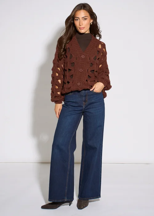 Gini London Rust Hollow Chunky Knit Cardigan - L/XL Image 1