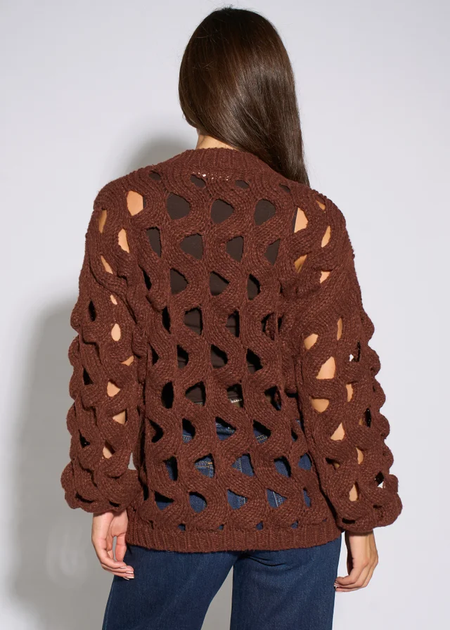 Gini London Rust Hollow Chunky Knit Cardigan