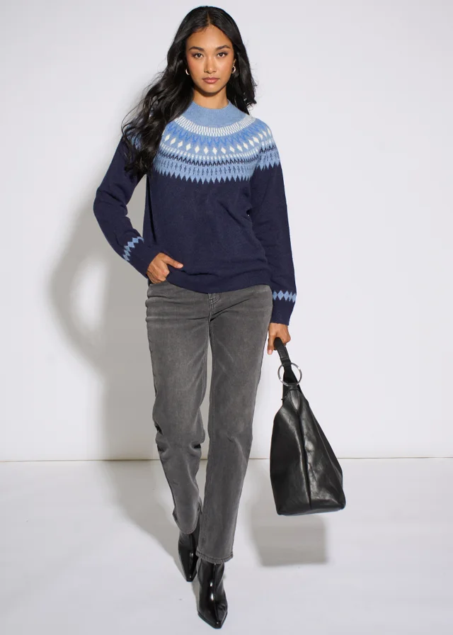 Gini London Blue Fair Isle Knit Jumper