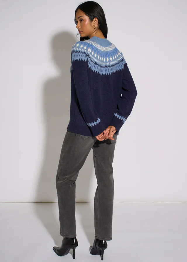 Gini London Blue Fair Isle Knit Jumper