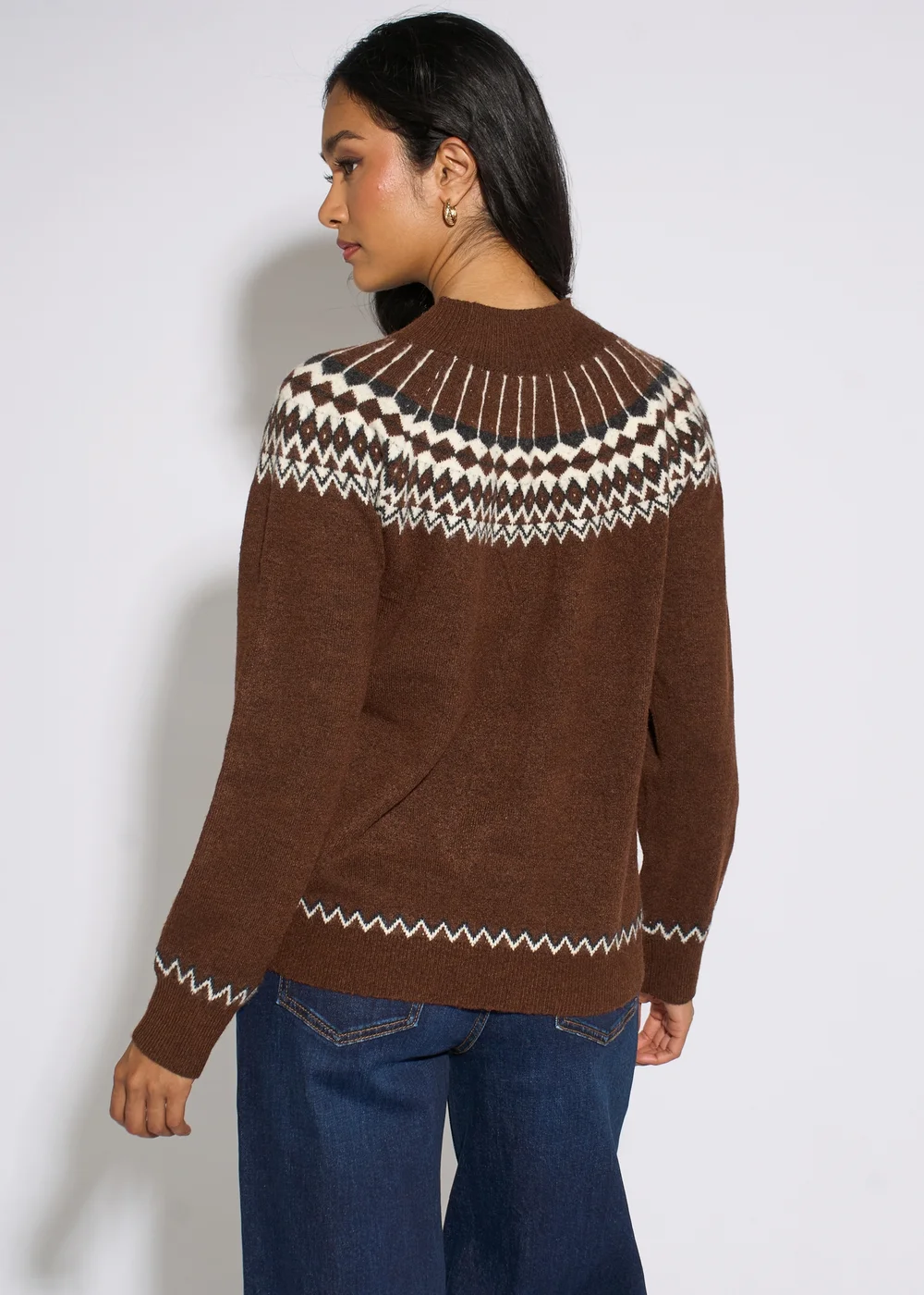 Gini London Brown Fair Isle Knit Jumper - M/L Image 2