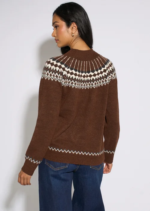 Gini London Brown Fair Isle Knit Jumper - M/L Image 2