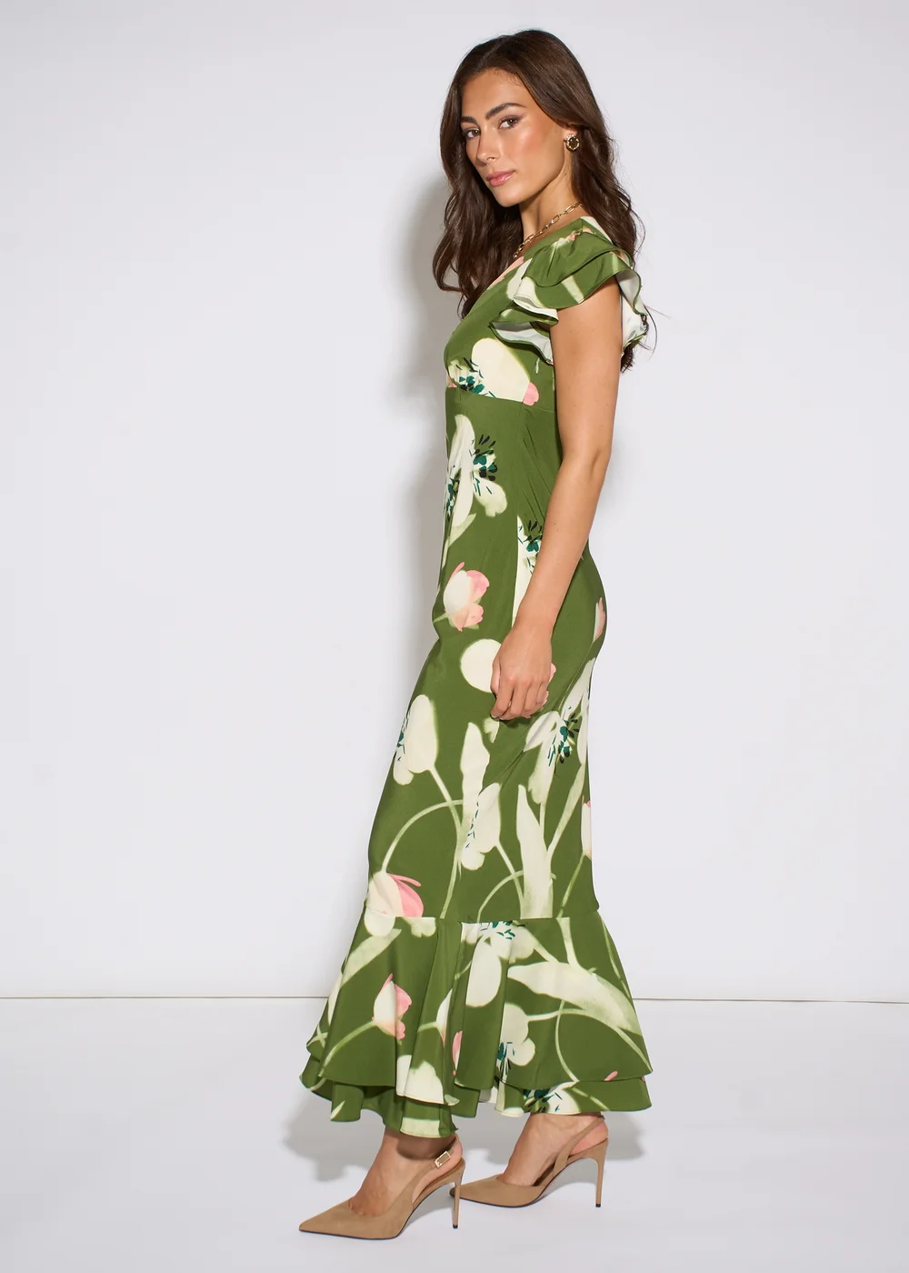 Gini London Green Floral Ruffle Maxi Dress - 10 Image 5