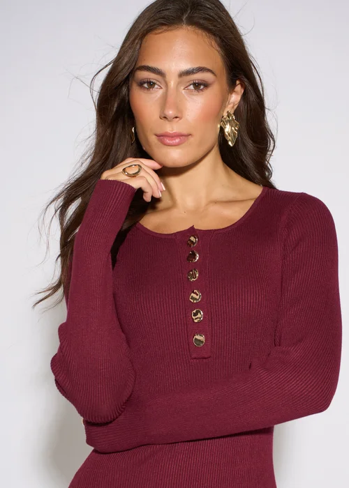 Gini London Mulberry LS Gold Button Midi Dress - L/XL Image 3