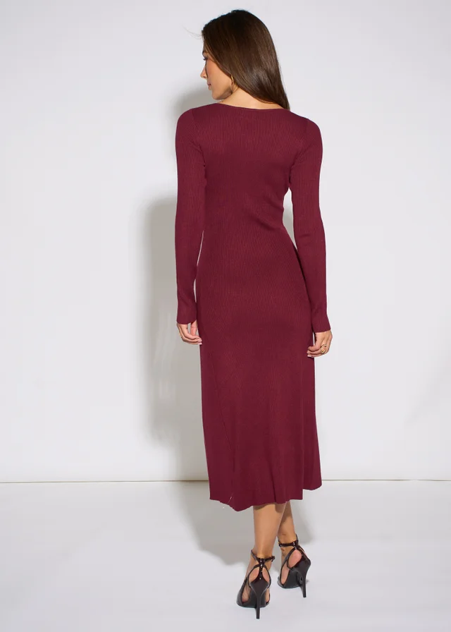 Gini London Mulberry LS Gold Button Midi Dress