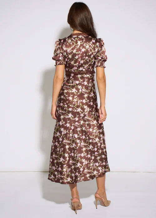 Gini London Brown Satin Floral Lace Midi Dress - 14 Image 2