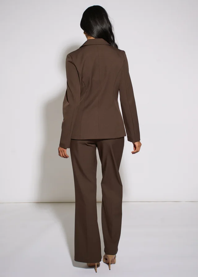 Gini London Brown Wide Leg Belted Tailoring Trouser