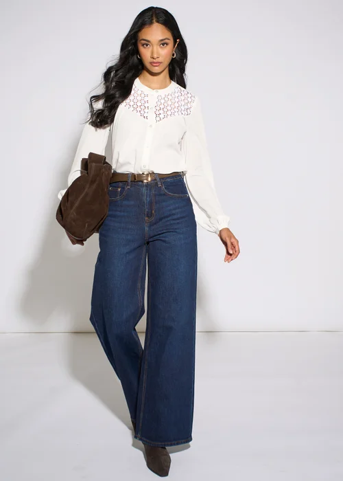 Gini London White Long Sleeve Broderie Cotton Top Blouse - 12 Image 1