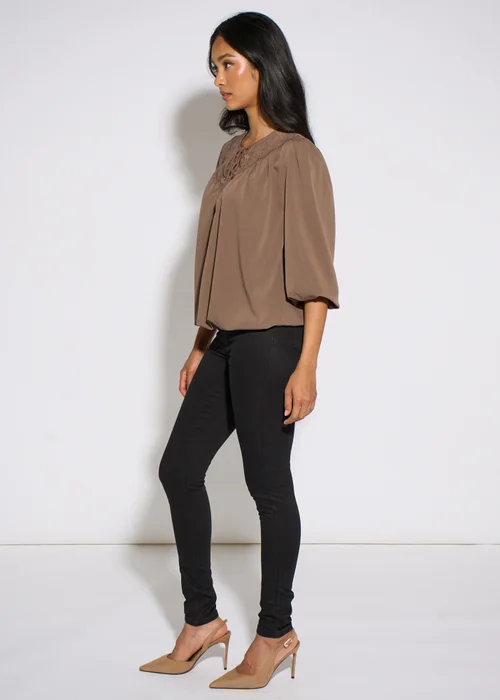 Gini London Mocha Lace Trim Bubble Hem Blouse - 8 Image 4