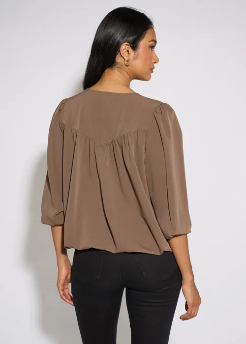 Gini London Mocha Lace Trim Bubble Hem Blouse - 8 Image 2