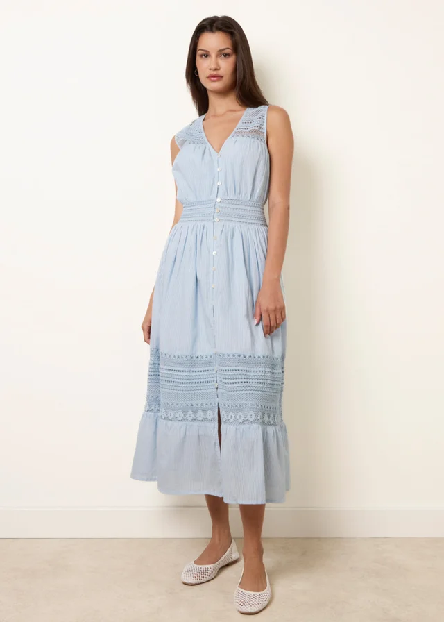 Blue Vanilla Blue Crochet Insert Button Midi Dress