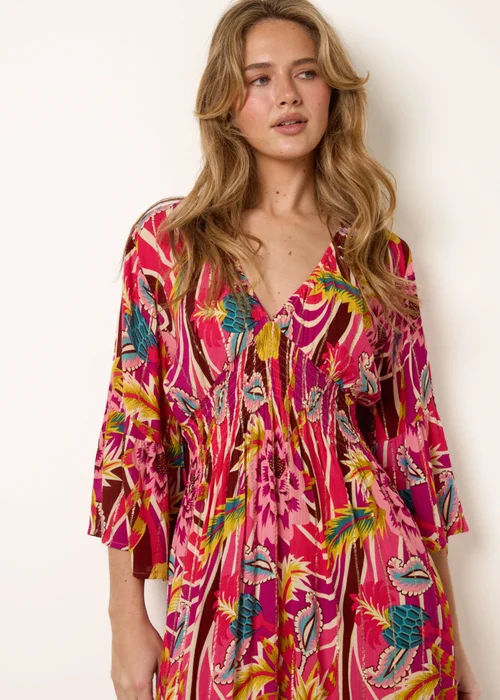 Blue Vanilla Pink Tropical Print V-Neck Maxi Dress - M/L Image 2