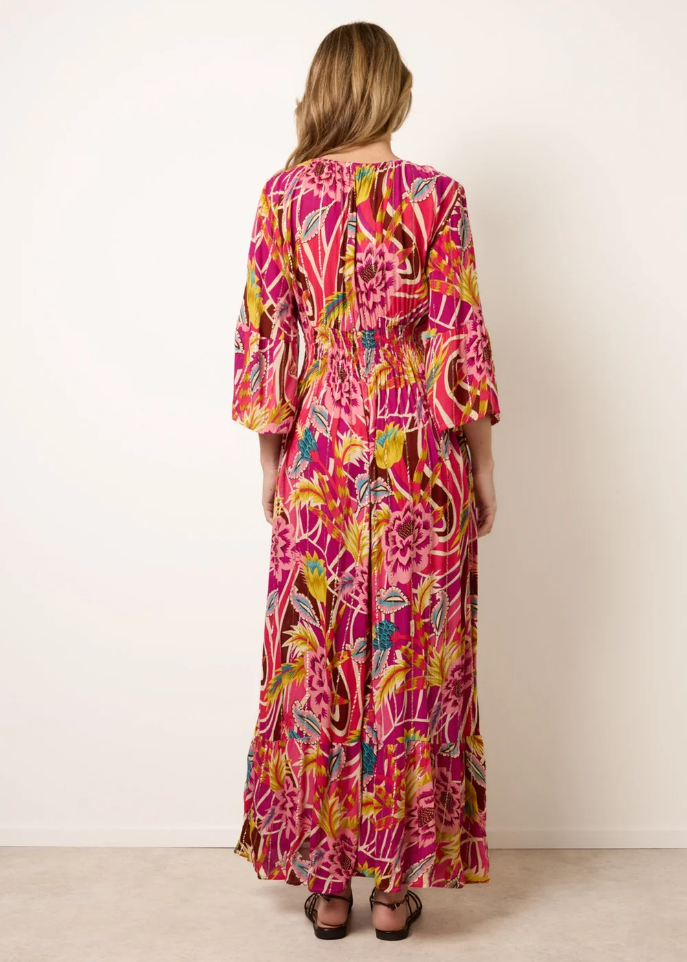 Blue Vanilla Pink Tropical Print V-Neck Maxi Dress - M/L Image 4