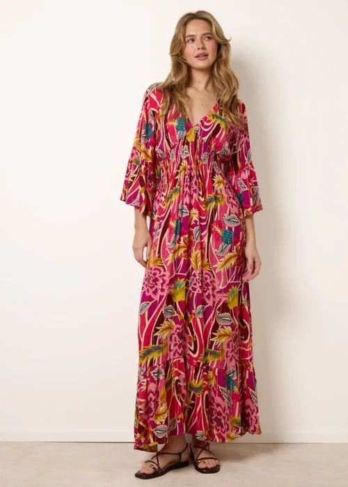 Blue Vanilla Pink Tropical Print V-Neck Maxi Dress - M/L Image 1