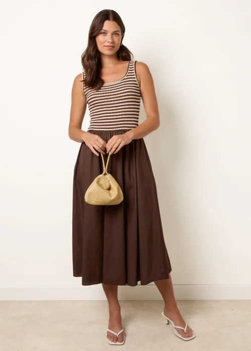 Blue Vanilla Brown Knitted 2 In 1 Stripe Dress - One Size Image 3