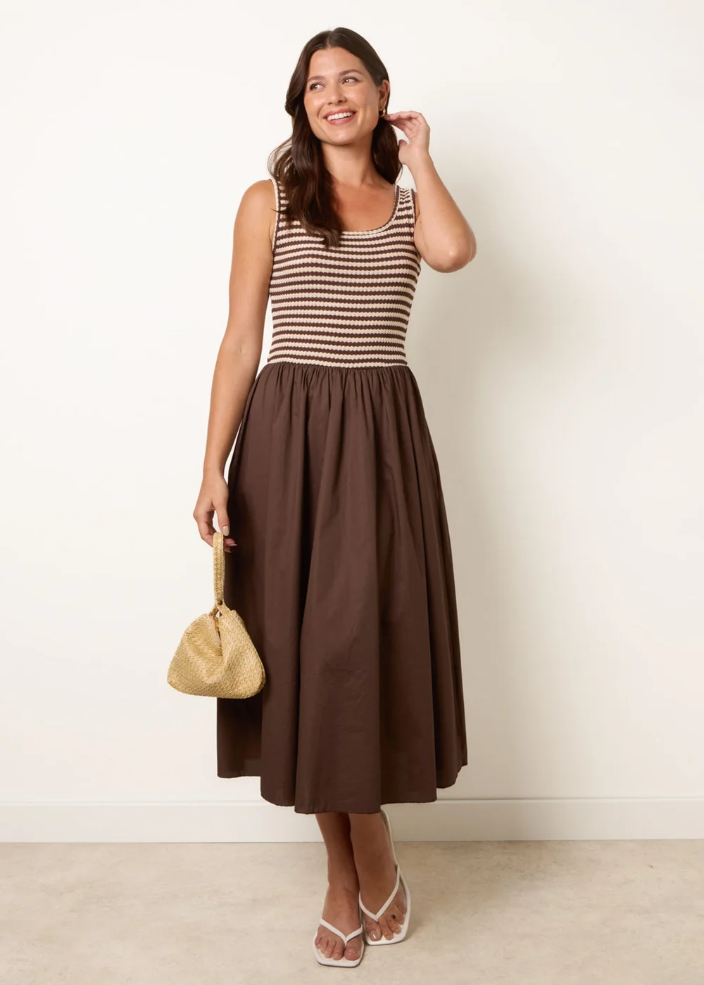 Blue Vanilla Brown Knitted 2 In 1 Stripe Dress - One Size Image 1