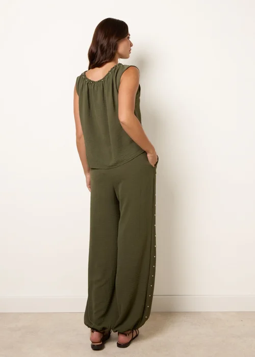 Blue Vanilla Khaki Studded Detailed Balloon Trouser Set - S/M Image 4