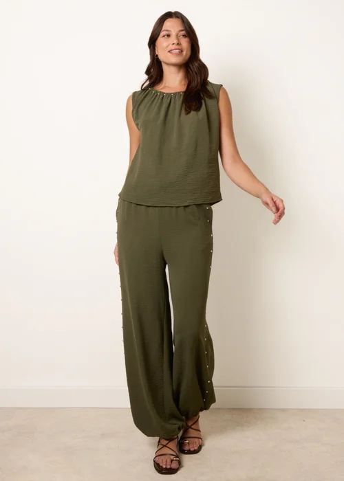 Blue Vanilla Khaki Studded Detailed Balloon Trouser Set - S/M Image 1