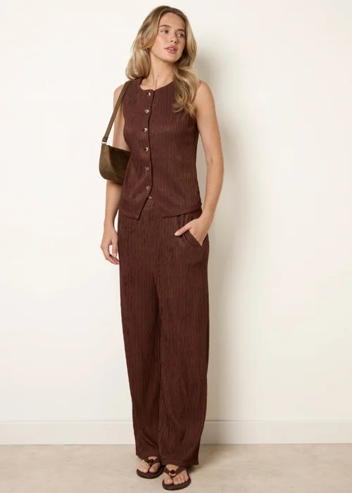 Blue Vanilla Brown Crew Neck Button Through Vest - L Image 2