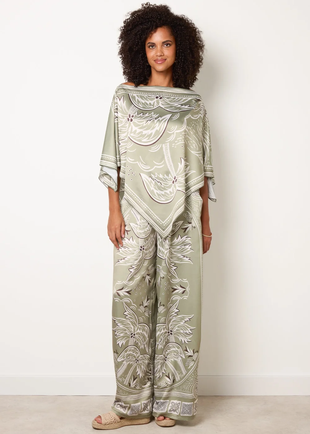 Blue Vanilla Green Scarf Print Trouser Set - One Size Image 1