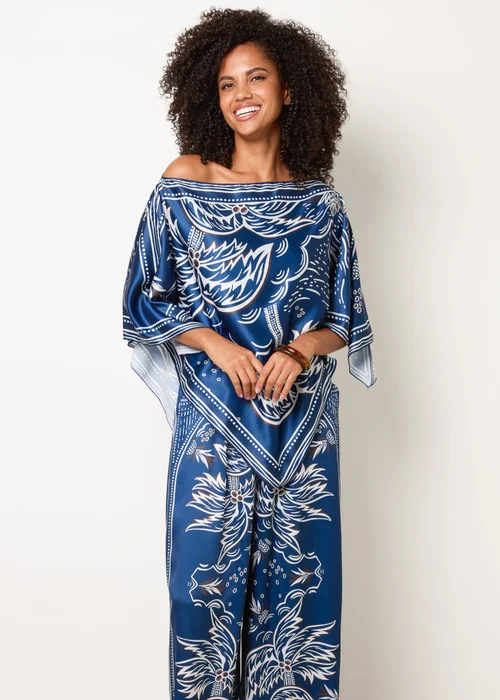 Blue Vanilla Navy Scarf Print Trouser Set - One Size Image 2
