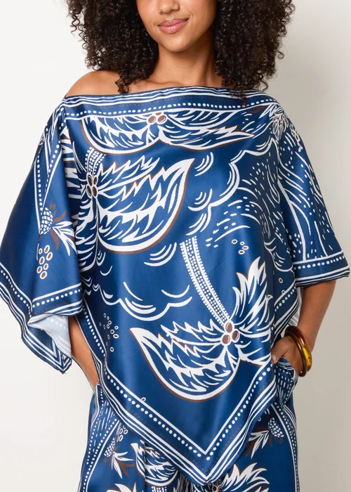 Blue Vanilla Navy Scarf Print Trouser Set - One Size Image 3