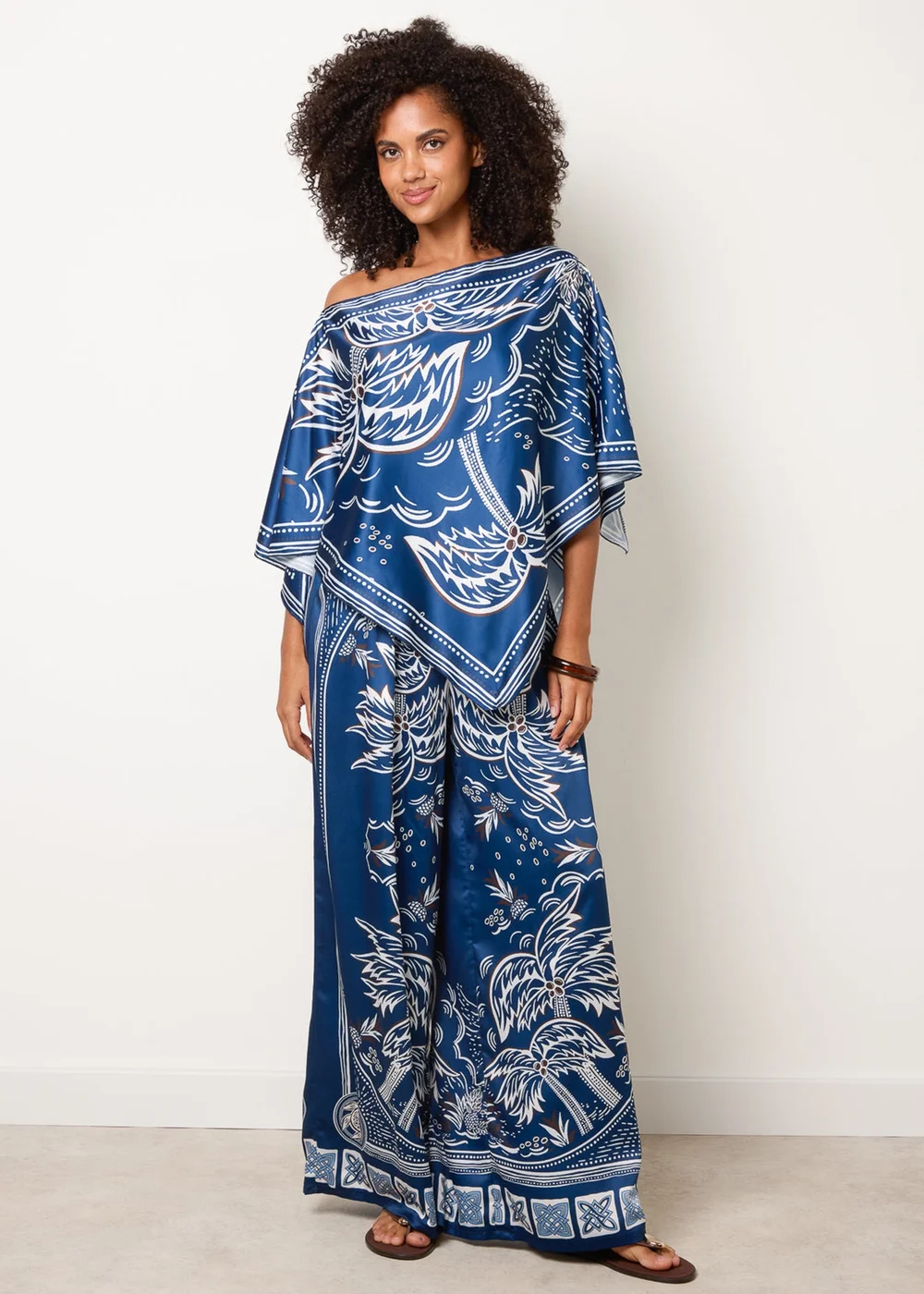 Blue Vanilla Navy Scarf Print Trouser Set - One Size Image 1