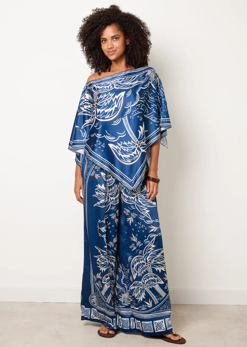 Blue Vanilla Navy Scarf Print Trouser Set - One Size Image 1
