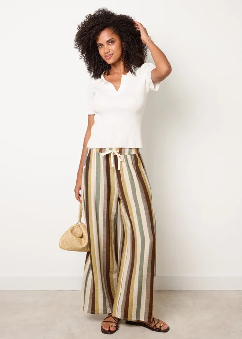 Blue Vanilla Multi Striped Wide Leg Trousers - S/M Image 1