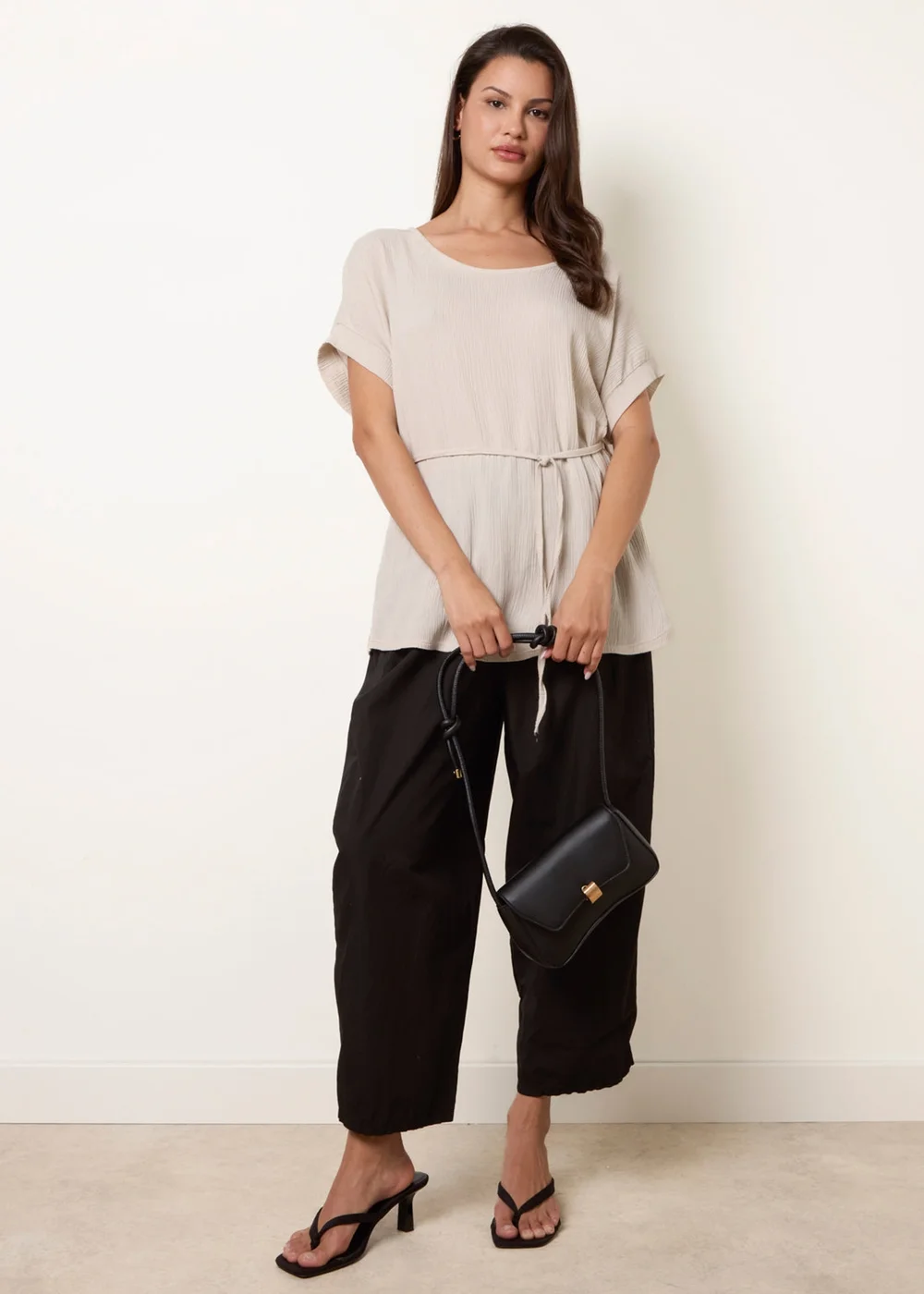 Blue Vanilla Beige Belted Wide Sleeve Top - M/L Image 2