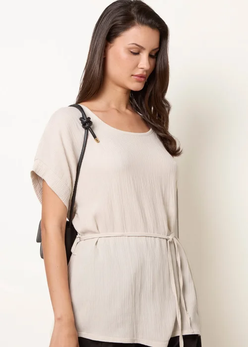Blue Vanilla Beige Belted Wide Sleeve Top - M/L Image 1
