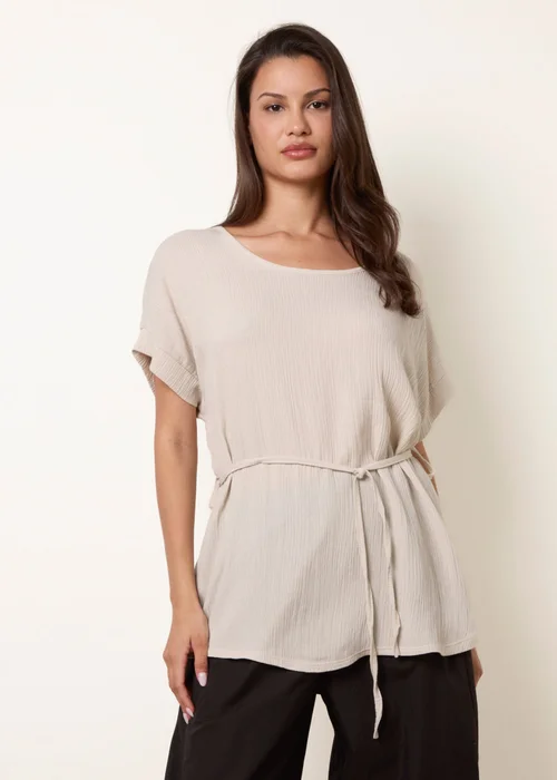 Blue Vanilla Beige Belted Wide Sleeve Top - M/L Image 3