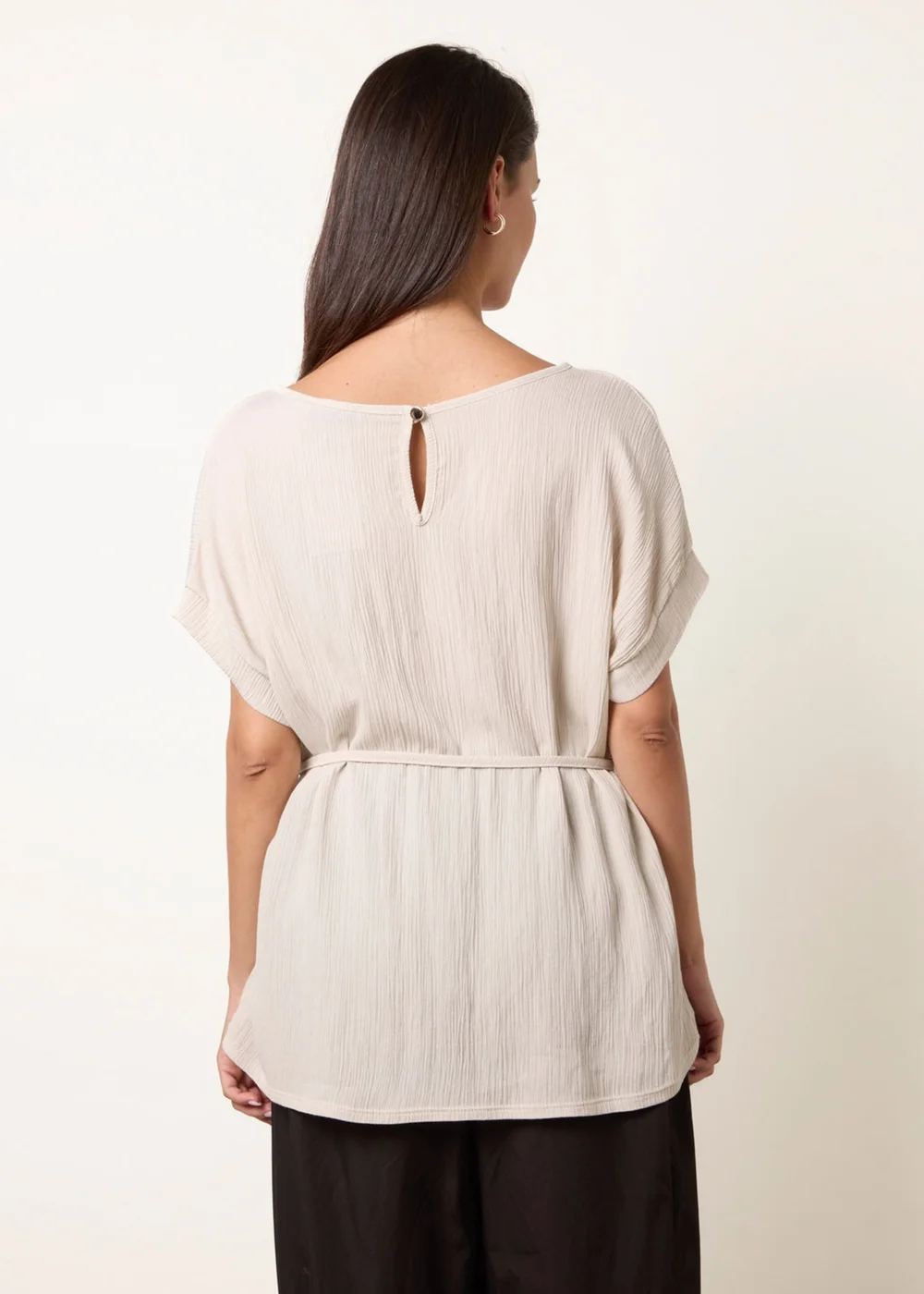 Blue Vanilla Beige Belted Wide Sleeve Top - M/L Image 4