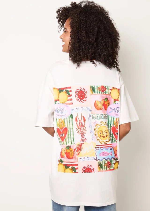 Blue Vanilla White Short Sleeve Back Print T-Shirt