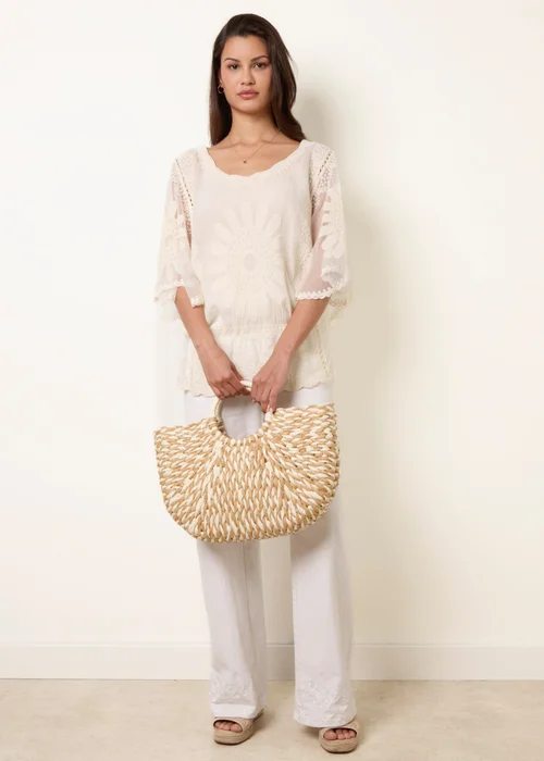 Blue Vanilla Stone Sun Flower Lace Sleeve Blouse - S/M Image 1
