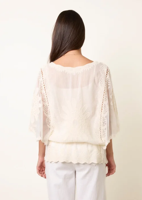 Blue Vanilla Stone Sun Flower Lace Sleeve Blouse - S/M Image 4