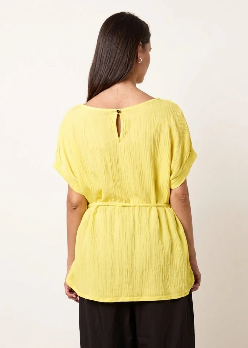 Blue Vanilla Yellow Belted Wide Sleeve Top - S/M Image 4