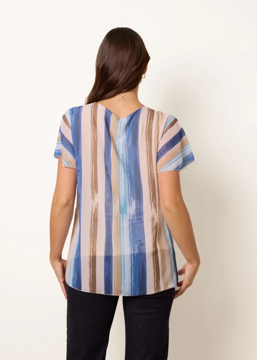 Blue Vanilla Blue Short Sleeve Pleated Paint Top - S/M Image 4