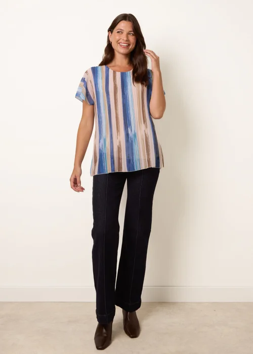 Blue Vanilla Blue Short Sleeve Pleated Paint Top - S/M Image 2