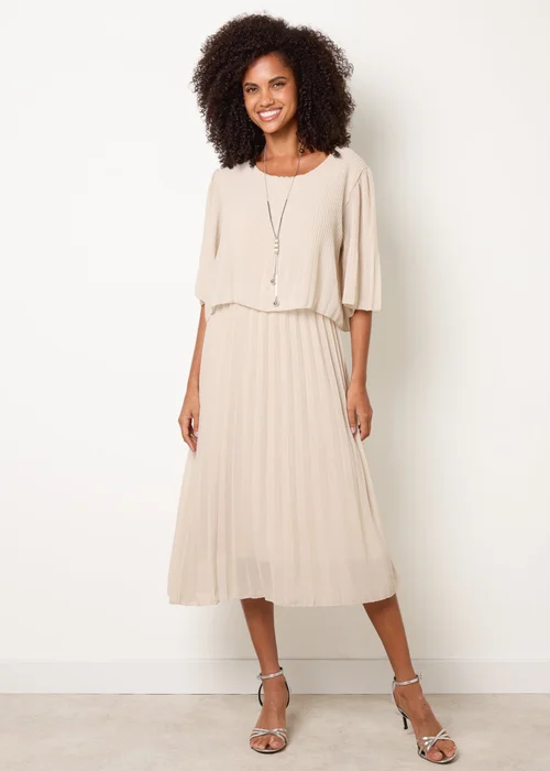 Blue Vanilla Stone Pleated Short Sleeve Dress with Necklace - M/L Image 1