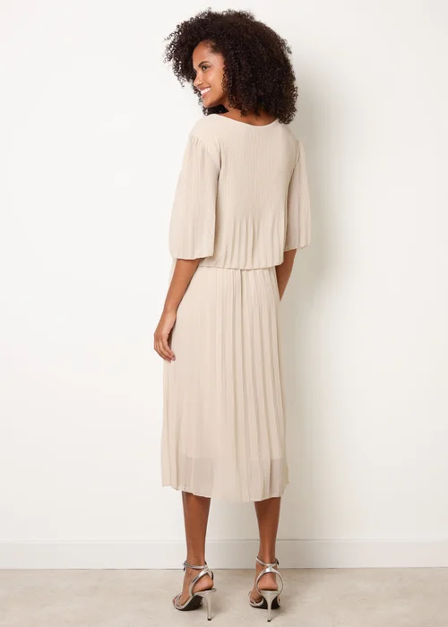 Blue Vanilla Stone Pleated Short Sleeve Dress with Necklace - M/L Image 4