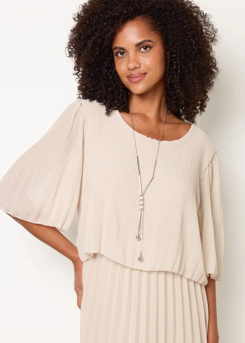 Blue Vanilla Stone Pleated Short Sleeve Dress with Necklace - M/L Image 3