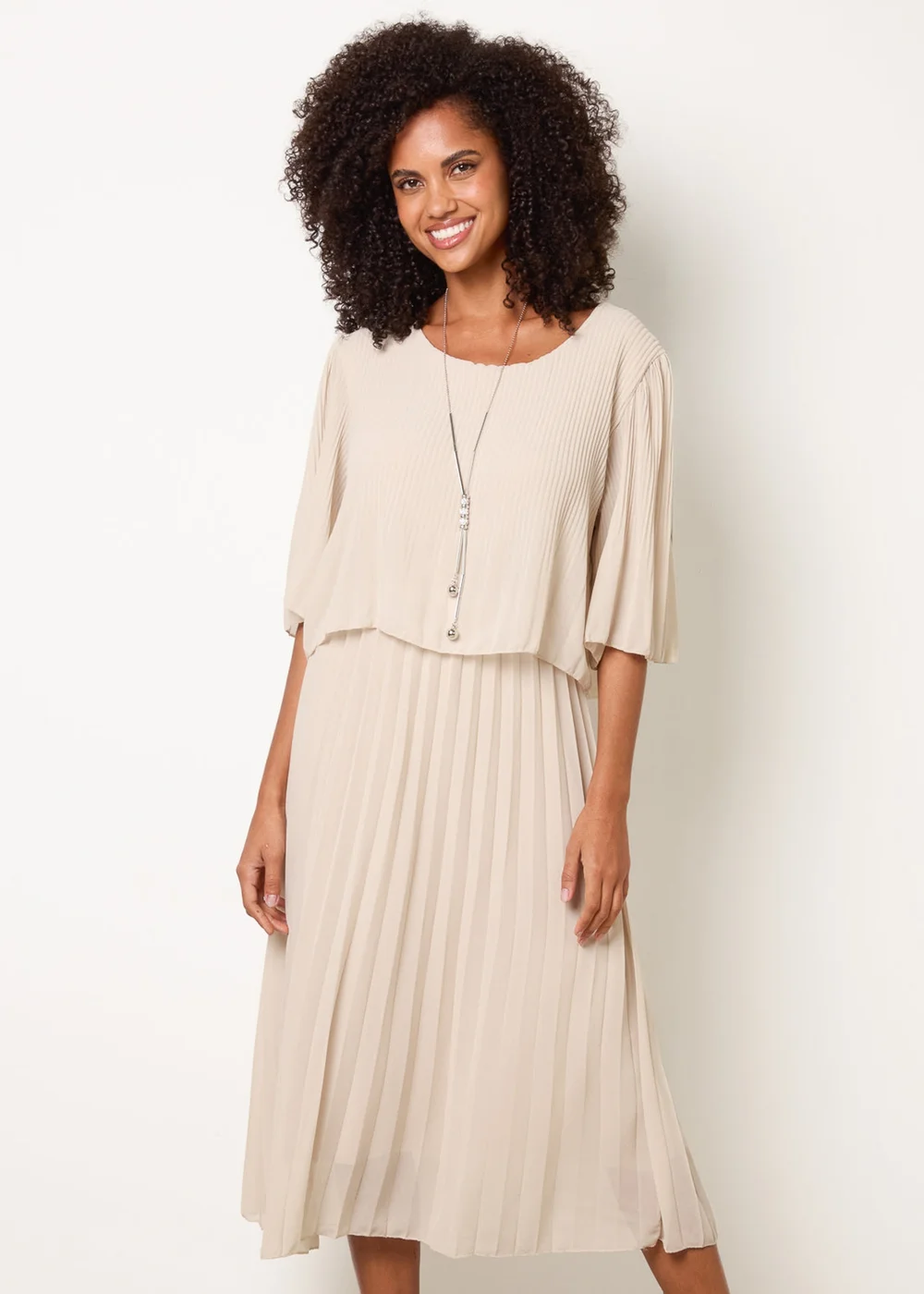 Blue Vanilla Stone Pleated Short Sleeve Dress with Necklace - M/L Image 2