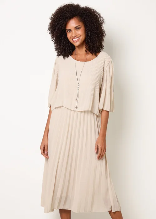 Blue Vanilla Stone Pleated Short Sleeve Dress with Necklace - M/L Image 2