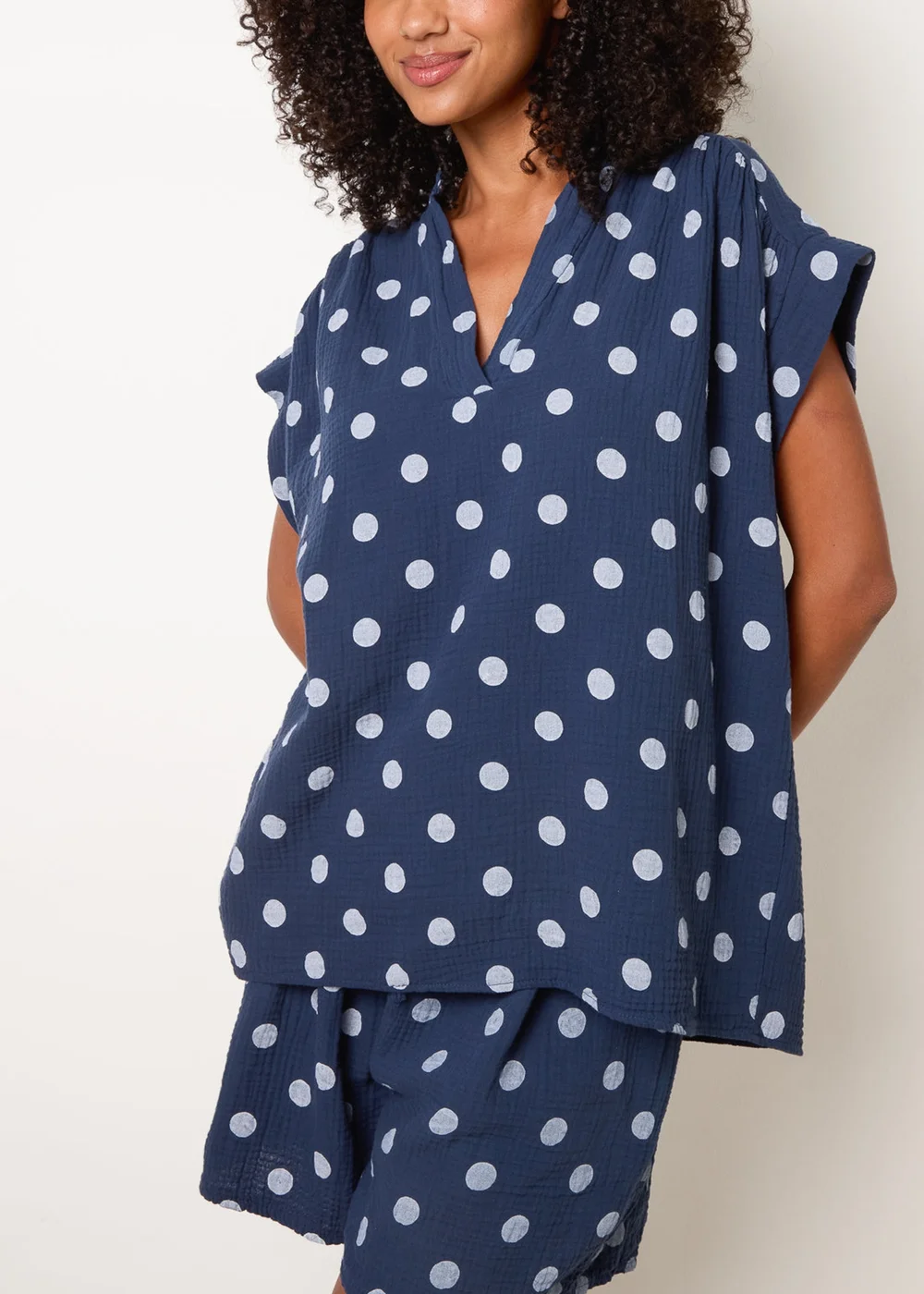 Blue Vanilla Navy Cheesecloth Polka Dot Short Set - S/M Image 3