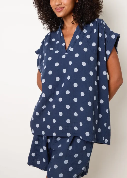Blue Vanilla Navy Cheesecloth Polka Dot Short Set - S/M Image 3